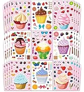 Ozepao 36 Pcs Cupcake Make-a-Face Sticker Sheets | Mix & Match Ice Cream Dessert Party Favors for...