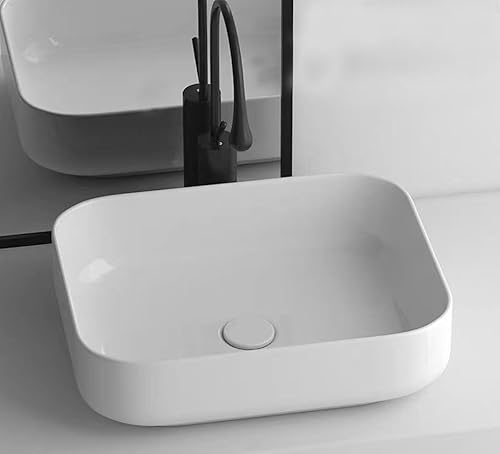 Miniatura 4 de Neaylfe Fregadero redondo de 14 pulgadas para baño, lavabo de baño redondo sobre encimera, lavabo de porcelana de cerámica, lavabo artístico, color