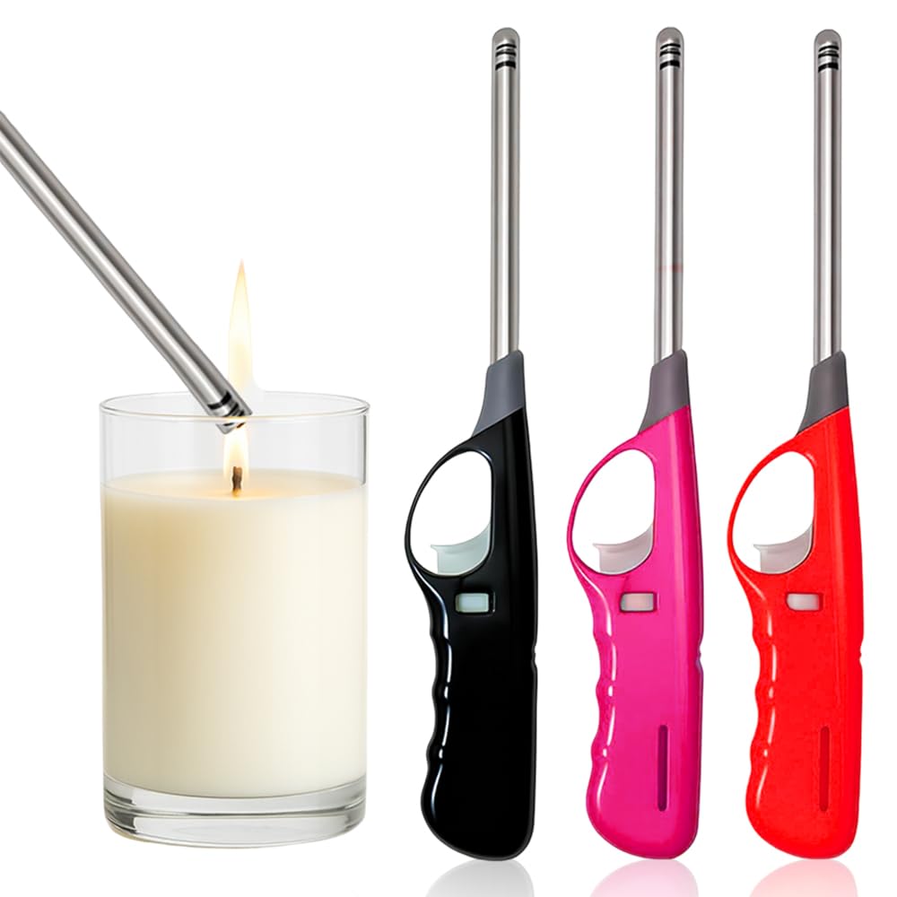 Candle Lighter Child Safe Lock Adjustable Flame Long Reach Fire Lighters for Candles Fireplaces Kitchen BBQ & Wood Burners (Assorted Colors)