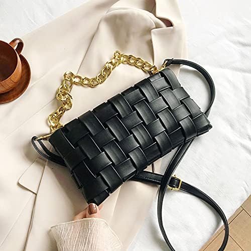 Women's Braided Shoulder Bag Weave Purse with Chain,Woven Crossbody Evening Small Handbag Satchel Clutch Evening Bag - Image 2