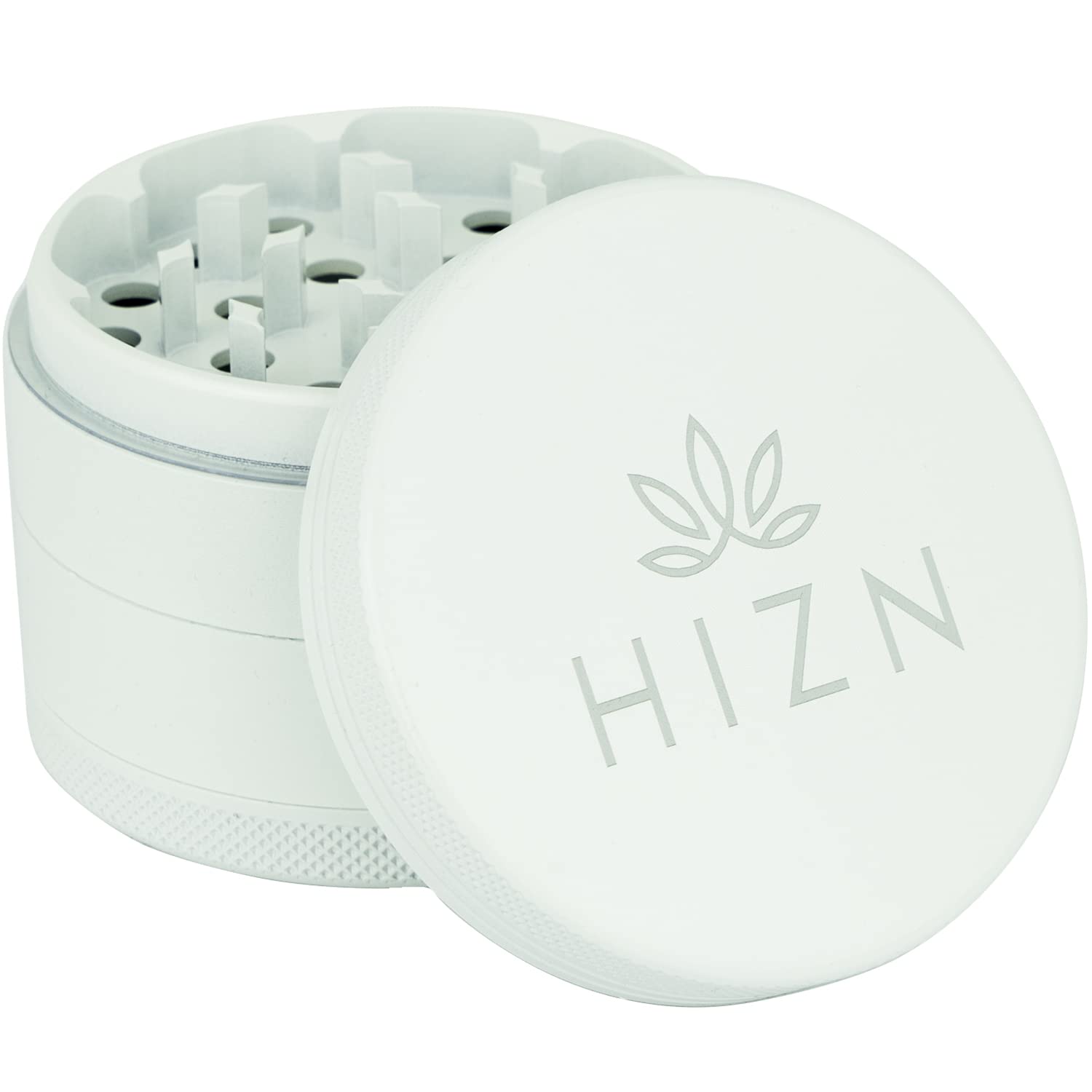 Grinder in ceramica, diametro 63 mm, 4 pezzi, non appiccicoso grazie al rivestimento in nanocerceramica, con sacchetto, raschietto per polline, spazzola, bocchino, colore bianco