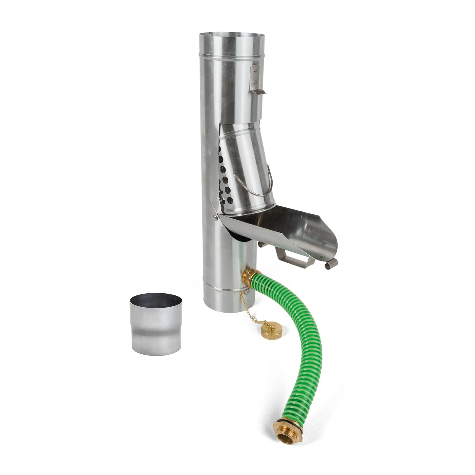 Regensammlersammler Zink mit Korb DN 100 inkl. Adapter Regenwasserfilter Laubabscheider für Blechfallrohre mit Ø 100 mm. Verhindert das Zusetzen und Verstopfen von Fallrohren durch Grobschmutzsieb
