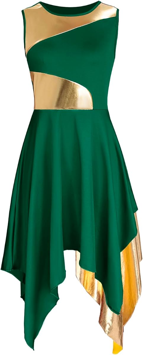Women's Praise Dance Dress Asymmetrical Overlays Liturgical Worship Dress Irregular Hem Lyrical Dancewear