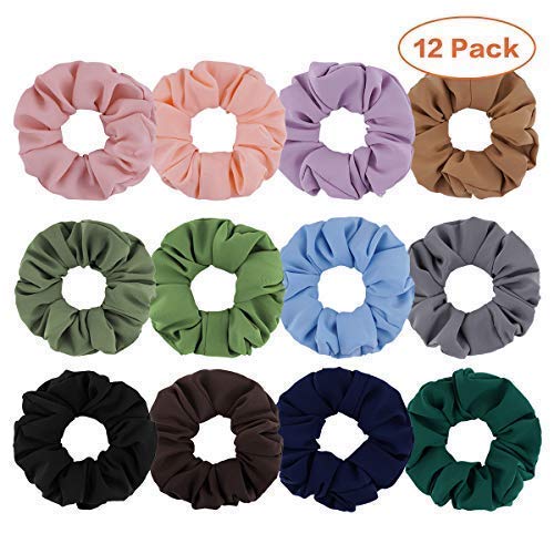 Cuttte 12 PCS Hair Scrunchies, Chiffon Hair Ties, Elastic Hair Bands 90s Scrunchies Ponytail Holder (12 Colors)