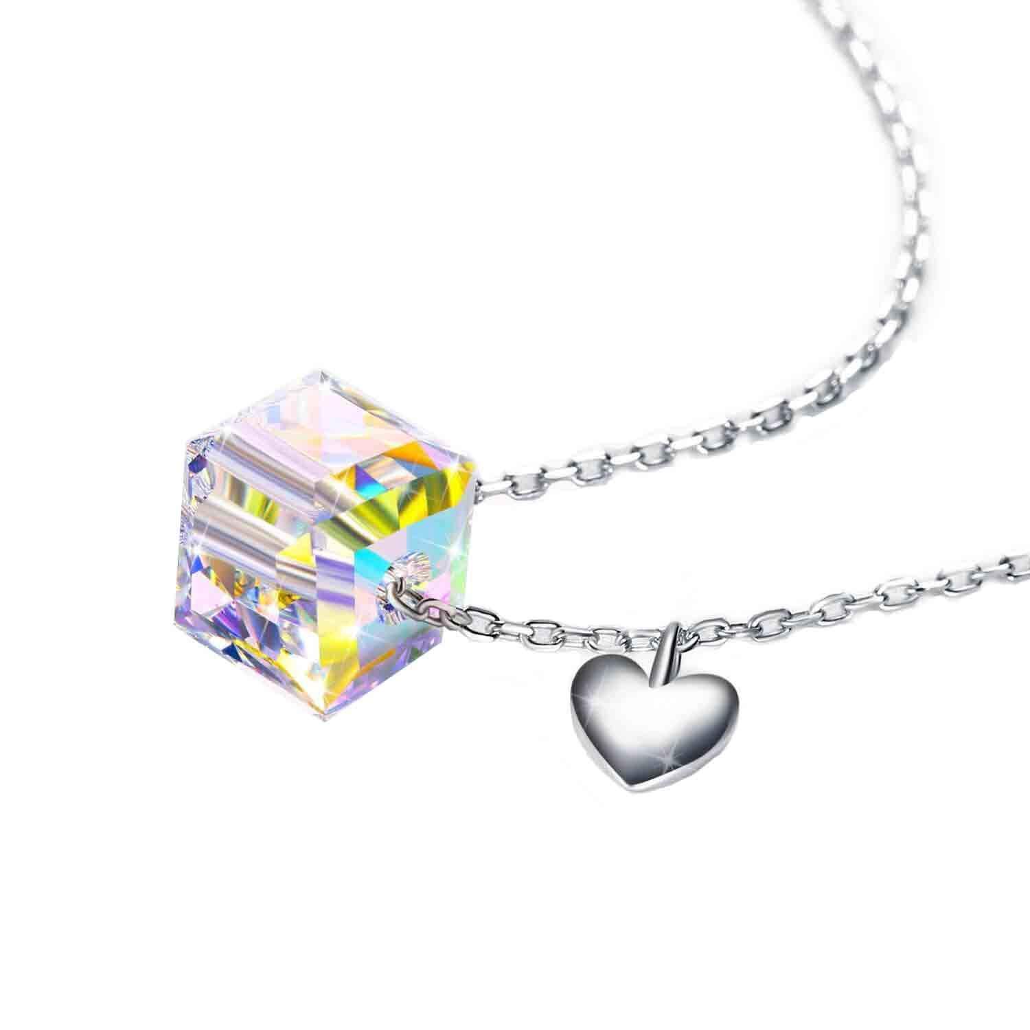 J.RoséeSwarovski Elements Crystal 18K Gold Plated 925 Sterling Silver Cubic Pendant Necklace For Women Ladies Girls Gift Package J.Rosée Fashion Jewelry Jr0917