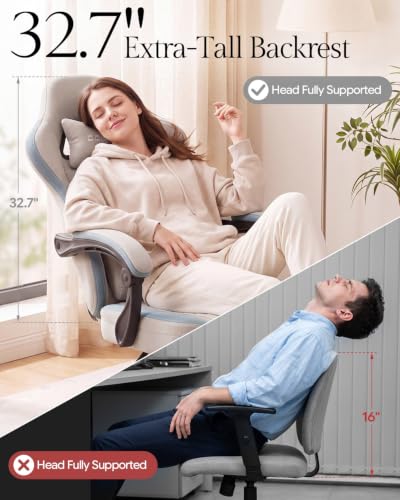 Image of Dowinx Gaming Chair Breathable Fabric Game Chair with Gel Pad and Storage Bag, Comfortable Gamer Chair with Pocket Spring Cushion,Ergonomic Computer Chair with Footrest,Grey