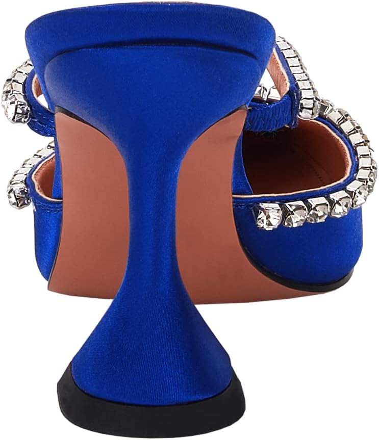 VETASTE Women's Pointed Toe Strappy Heels Crystal Satin Heeled Mules Wedding Party Shoes - Image 5