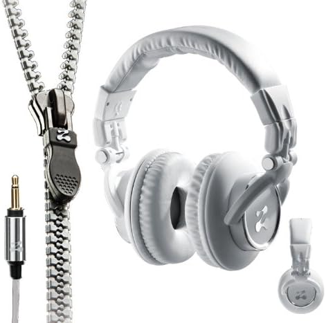 Zipbuds CHOICE Over-The-Ear Pro Studio Headphones with Tangle Free Zipper Cabling (White)