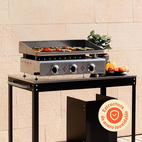 Miniatura 5 de Vivaplancha Plancha Gas Pimientos Todo Acero Inoxidable, 3 Quemadores, 7,5 Kw