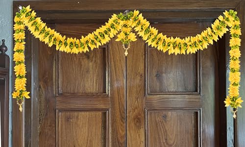 Image of Amazon Brand Umi - Toran for Main Door Entrance, Bandarwal for Festival, Pooja Mandir & Wedding, Handmade Traditional Flower Hanging for Home & Office Decor (42 inches 24 inches) Yellow
