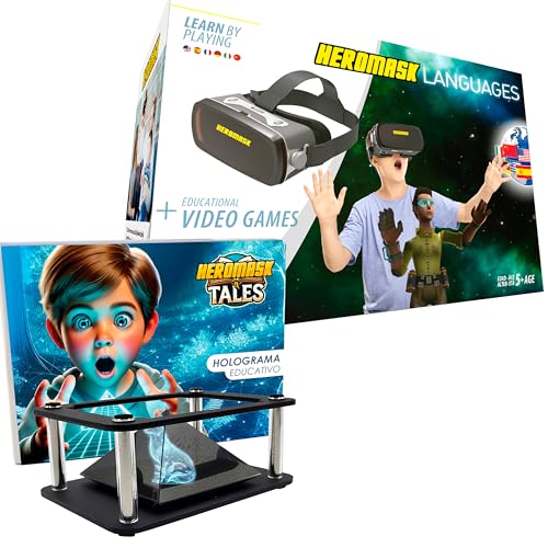Heromask Bundle Educativo 2 en 1 – Idiomas + Cuentos con Valores en Realidad Virtual y Hologramas | Juego Original para Niños 5-12 Años Cumpleaños o Navidad, Compatible iPhone y A