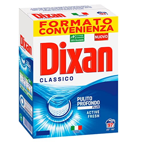 Dixan Classico Pulito Profondo Plus Active Fresh Detersivo in Polvere Smacchiante per Lavatrice Formato 5,82kg - 97 Lavaggi