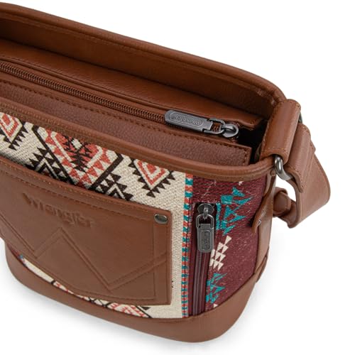Image of Wrangler Aztec Crossbody Bags for Women Southwestern Print Canvas Shoulder Purse with Distressed Look and Adjustable Strap