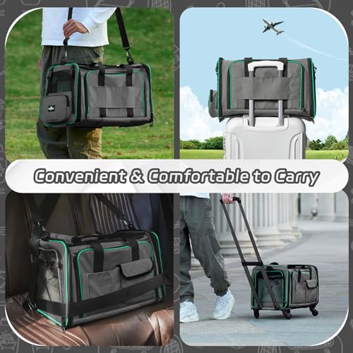 Paw Ballet Airline Approved Pet Carrier with Wheels, 2 Sides Expandable Rolling Cat Dog Carrier with Removable Base & Telescopic Handle, Pet Travel Carrier for Small Medium Cat Dog Under 20lbs