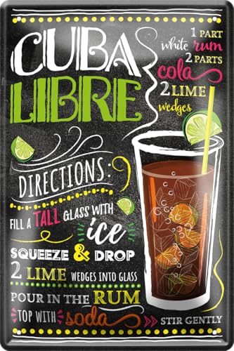 schilderkreis24 - Blechschilder Cocktail Rezept "Cuba Libre" Deko Metallschild Schild für alle Bar Theke oder Pub Besitzer Geschenk zum Geburtstag oder Weihnachten 20x30 cm