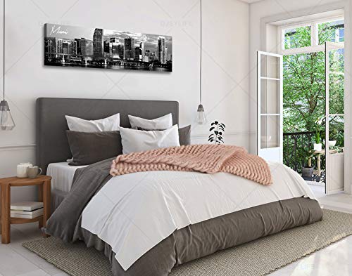 Image of DJSYLIFE Miami Skyline Wall Art Decor Panoramic Cityscape Picture Modern USA City Night View Canvas Prints for Bedroom Office Living Room Decoration Stretched and Framed Ready to Hang 13.8 inchx47.3 inch