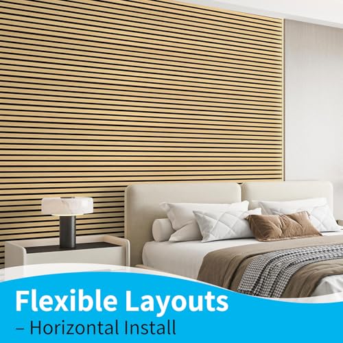 Image of Art3d 94.5 x 12.8 Inch Soundproof Wood Textured Wall Panels, 4-Pack, Oak