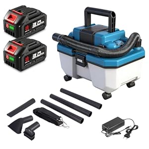 ONEVAN Akku Nass und Trockensauger, 300W Bürstenlose, 2-in-1 Kabelloser Werkstattsauger 10L, 22KPa, 2x3.0Ah Akkus, 3 Verlängerungsrohr & Düsen, Tragbarer Industriesauger für Holzspäne, Werkstatt, Auto