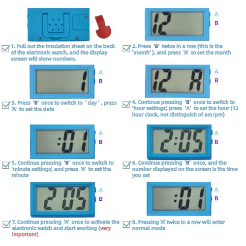 Image of Shudyear Small Digital Clock, with Jumbo LCD Time & Day Display,Mini Automotive Small Digital Clock Battery Operated for Desktop Nightstand Pocket Car Truck Dashboard & Air Vent (1, Blue)