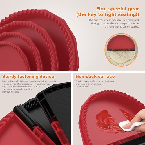 4 Pack Tortilla Sealers, 4-In-1 10"+8"+6"+4" Flour Tortilla Crimper, Quesadilla Maker, Tortilla Press - Make Tacos, Crumpet, Calzones, Burritos - Environmentally Friendly Biodegradable Material by Aopigavi - Image 4