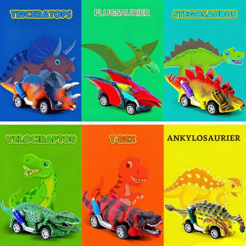 Jojoin Dinosaurier - 6Pcs Auto Dino Spielzeug mit Spielmatte Transportieren – Ansicht 6