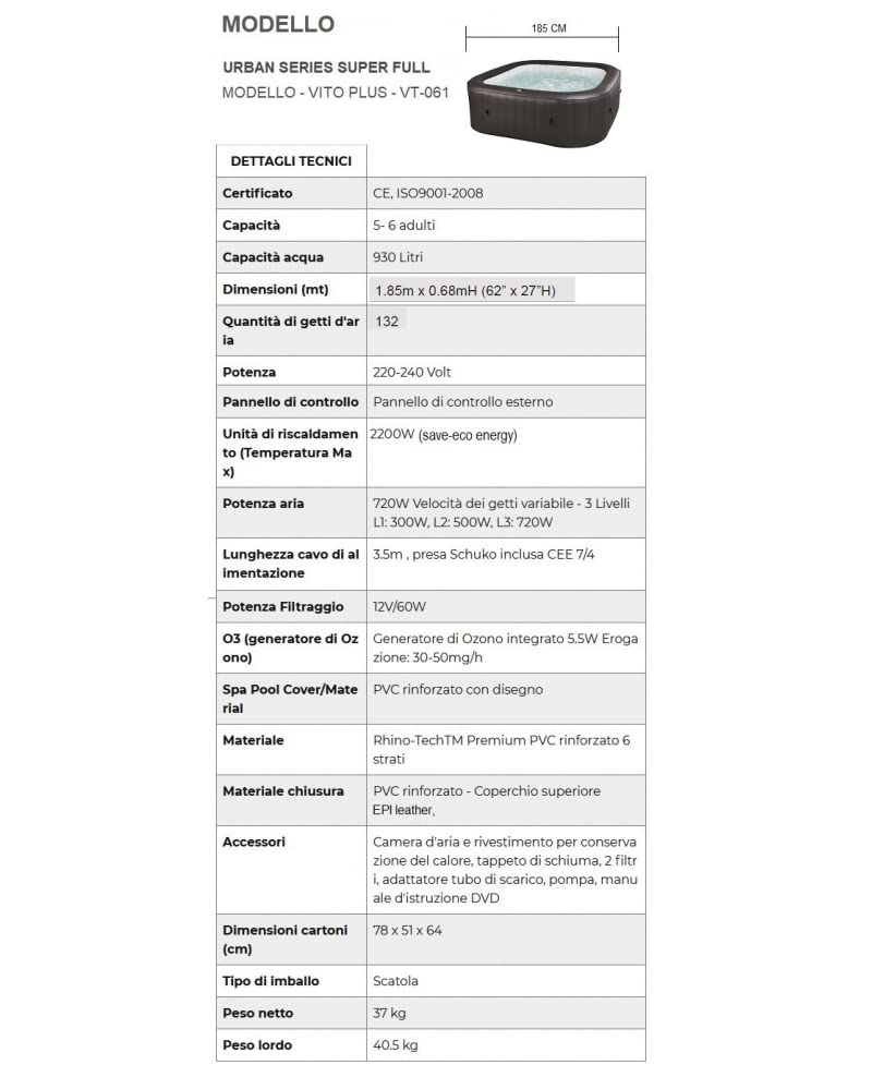 Arredo Minipiscina Idromassaggio Autogonfiante con Riscaldatore e Telecomando Multifunzione (Minipiscina Spa Vito Plus)