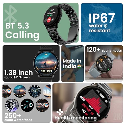 Image of GOBOULT Dire Smartwatch 1.38'' 2.5D Curved HD Display, 500 Nits Brightness, IP67, 250+ Watchfaces, 120+ Sports Modes, AI Voice Assistant, SpO2 Monitoring (Metal Black)