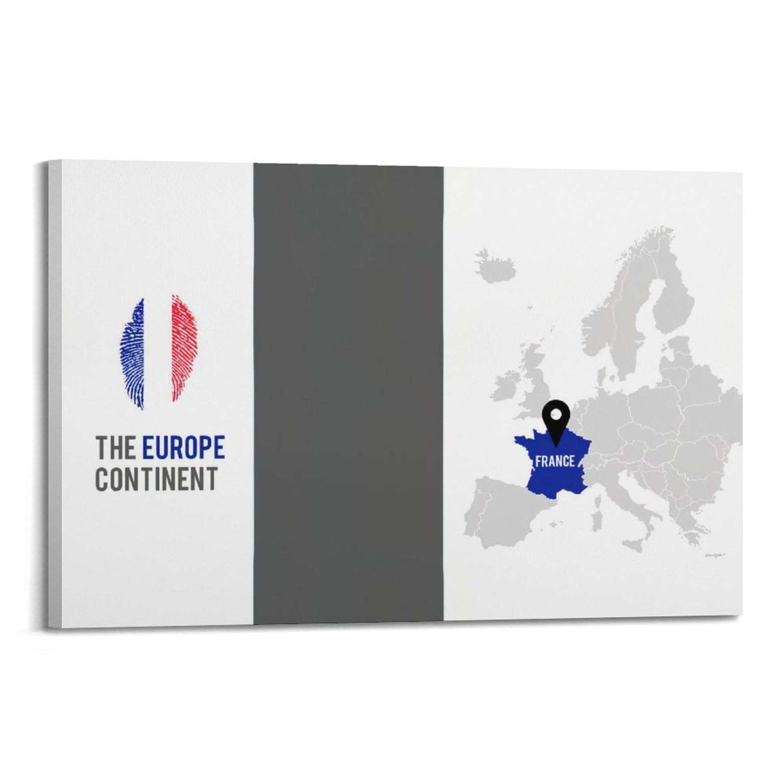 BPQN Impression sur toile représentant la carte de l'Europe et de la France 50 x 75 cm