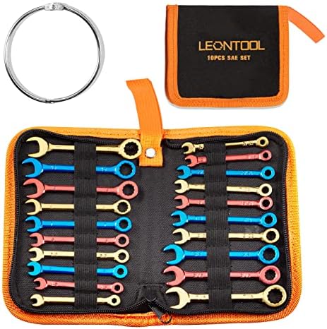 LEONTOOL Small Combination Wrench Sets Metric and Standard 20 PCS 4-11mm & 5/32" to 7/16" Color Plated Open and Box End Mini Wrenches with Key Ring Ignition Wrench Set with Zipper Bag