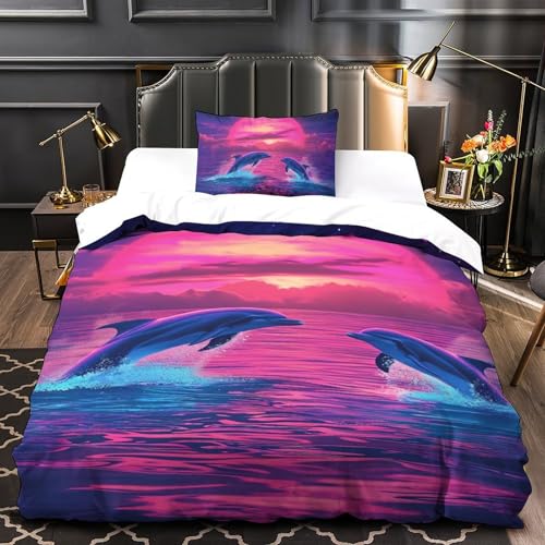 Housse de couette dauphin imprimé 3D haute définition en microfibre super douce