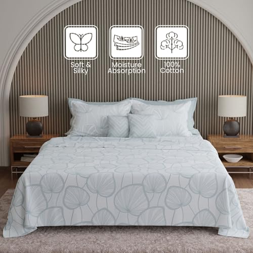 Image of BOUTIQUE LIVING Luxe Loom Weavers Gallore 100% Cotton 600 TC White Floral King Bedsheet Set