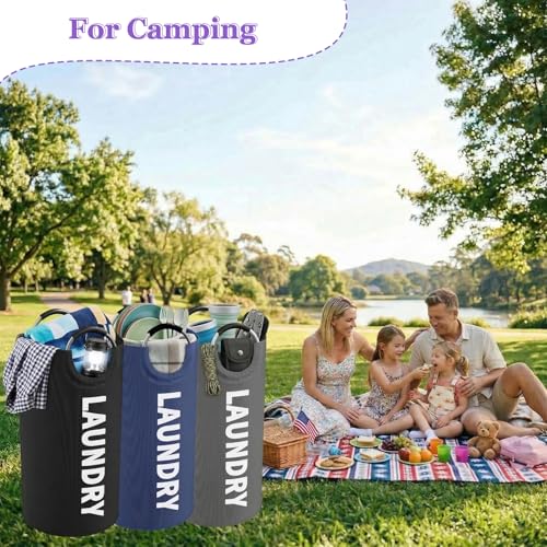 Image of Laundry Basket 3PCS, 95L Large Clothes Hamper with Handle, Foldable Laundry Bag for Kids Room, Bathroom, Dorm, Portable Washing Bin for Home Organization, Black + Gray + Navy Blue