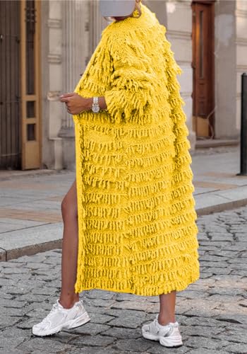 SHINFY Women's Open Front Cardigan Sweaters 2023 Fall Tassel Fringe Cable Knit Crochet Maxi Long Duster Cardigans Outerwear4