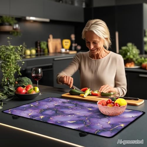 Image of Marble Purple Stovetop Covers for Electric Stove Anti-Scratch Kitchen Countertop Cover Anti-scalding Oven Mat 30 inchx21 inch Non-Slip Kitchen Counter Stove Protector Pad