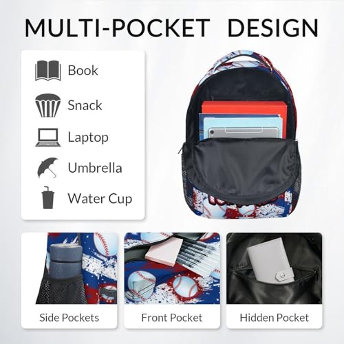 Kids Backpack, Custom Cool Bookbag for Elementary Middle, 17 Inch Baseball School Bag4