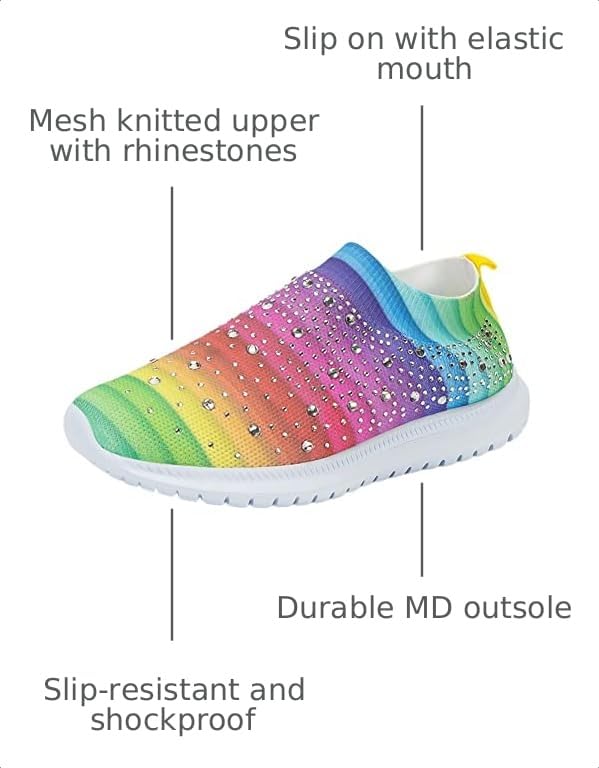 Image of GOSPT Women's Mesh Sport Shoes Rhinestone Glitter Slip On Ballroom Jazz Latin Dance Sock Sneakers
