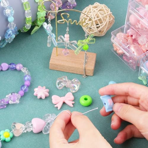 Image of SANNIDHI DIY Bracelet Making Set Bracelet Beads and Keychain Jewelry Making Kit, Assorted Cartoon Resin Beads Set for Kids Women DIY Phone Chains and Wristlets