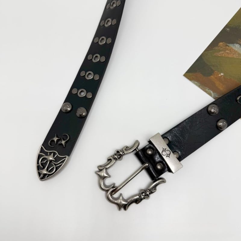 Studded Belt Y2K needle buckle Metal Punk Rock Rivet belt Women Men rivet hiphop punk belt Studded goth accessories3