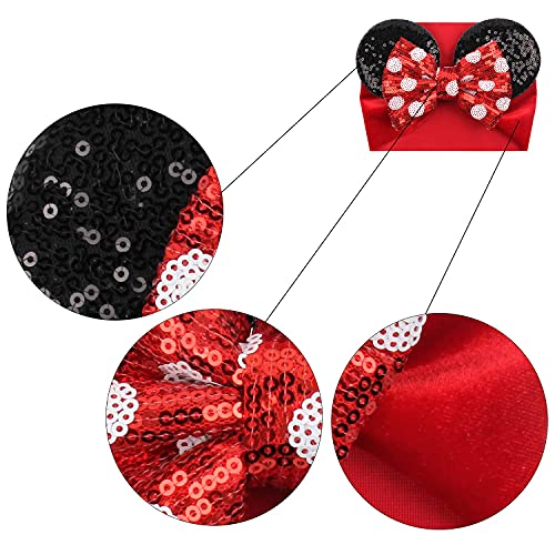 Girl Sequin Red Dot Hairbows Headband With Glitter Mouse Ears For Newborn Infant Toddler Kids Fashion Headwrap (Red Dot) #TOP3