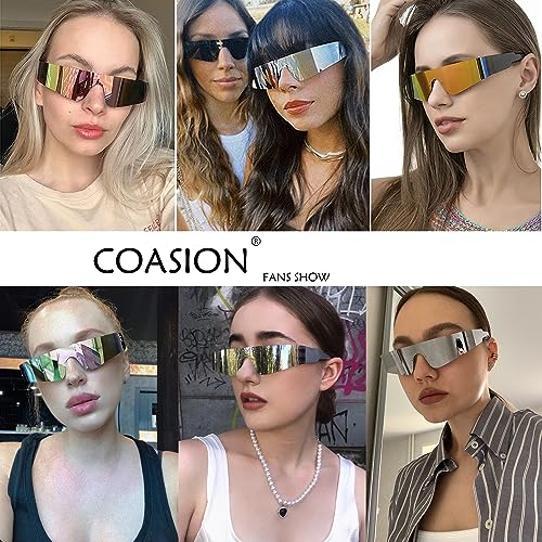 Image of COASION Wrap Around Sunglasses for Women Men Trendy Rimless Futuristic Shades Y2k Shield Flat Top Fashion Eyeglasses