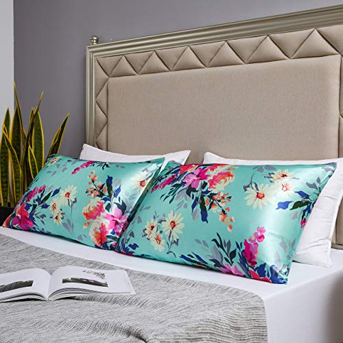 Image of MR&HM Satin Pillowcase for Hair and Skin, Silk Satin Pillowcase 2 Pack, Standard Size Pillow Cases Set of 2, Silky Pillow Cover with Envelope Closure (20x26, Vintage Floral)
