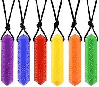 Tuxepoc Sensory Chew Necklaces Set (6 Pack) for Kids with Teething, ADHD, Autism, Biting Needs, Oral Motor Chewy Teether, Silicone chewlery Jewellery Necklace for Boys and Girls Child (Cube)