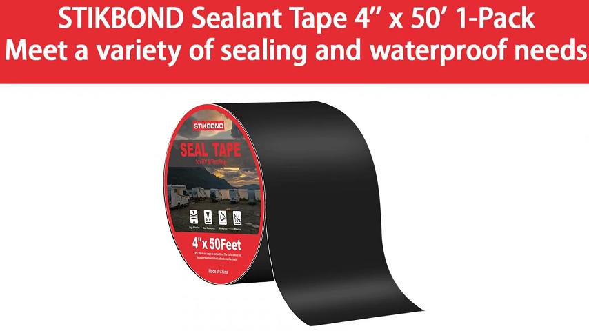 Image of 4 inch x 50Ft 1-Pack Black RV Sealant Tape,Waterproof Commercial Roof Tape for Walls, Appliances, Vehicle Repairs, and Weatherproof