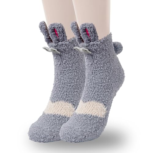 Image of Violet Mist Women Funny Fuzzy Bunny Socks Cute Rabbit Fluffy Non-slip Grip Socks Warm Slipper Sock Easter Gifts Girls