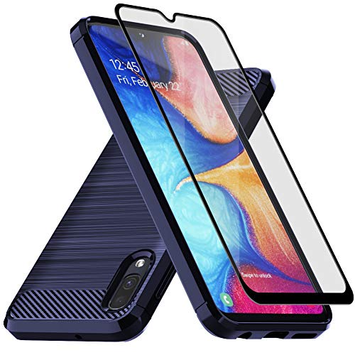 Muokctm for Samsung Galaxy A10E Case, with Tempered Glass Screen Protector, Slim Soft TPU Protective Rubber Bumper Case Cover for Samsung Galaxy A10E Phone (Blue, Galaxy A10E)