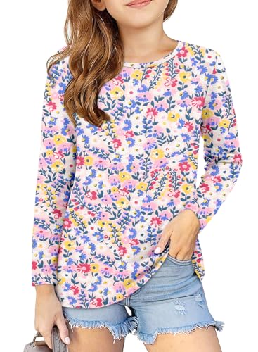 storeofbaby Girls Long Sleeve Shirts Casual Crew Neck Tops Basic Tunic Blouses 5-14 Years