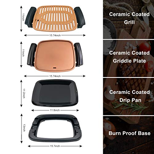 Electric BBQ Smokeless Grill Indoor - Nonstick Tabletop Griddle with Recipes,Removable Washable Plates, Adjustable Thermostat, Easy to Clean, 16\" x 11\" Flat Square Portable Grill Plates