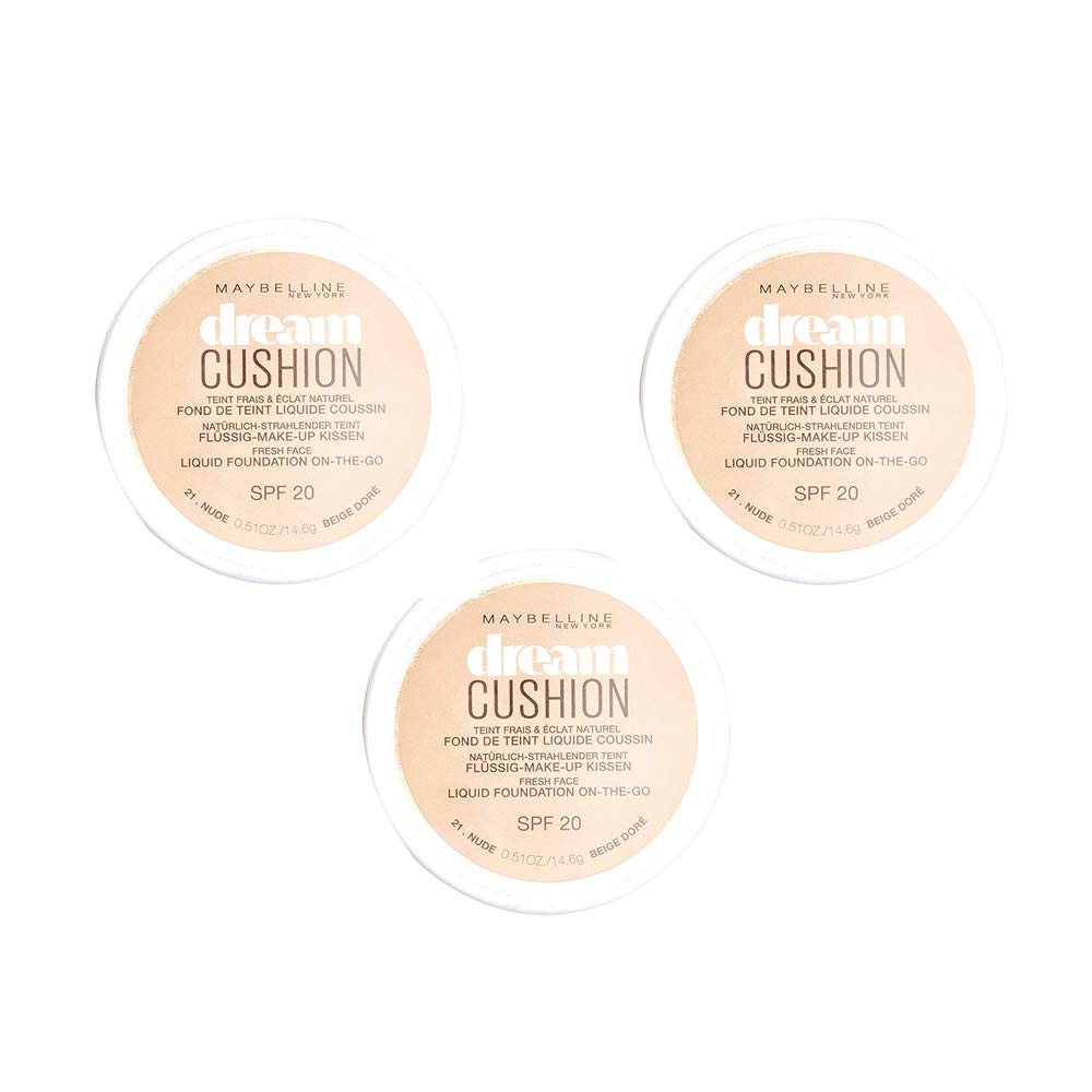 Maybelline New York Fondotinta dream cushion 21 beige dore, Set di 3