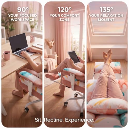 Image of Efomao Watercolor Fabric Executive Office Chair Home Foot Rest, Pink