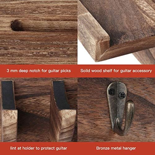 FANFX Guitar Wall Mount Bracket Guitar Wall Hanger Wood Guitar Hanging Rack with Pick Holder Storage Shelf and 3 Metal Hook for Guitar Accessories Electric Acoustic Bass Guitars (brown)